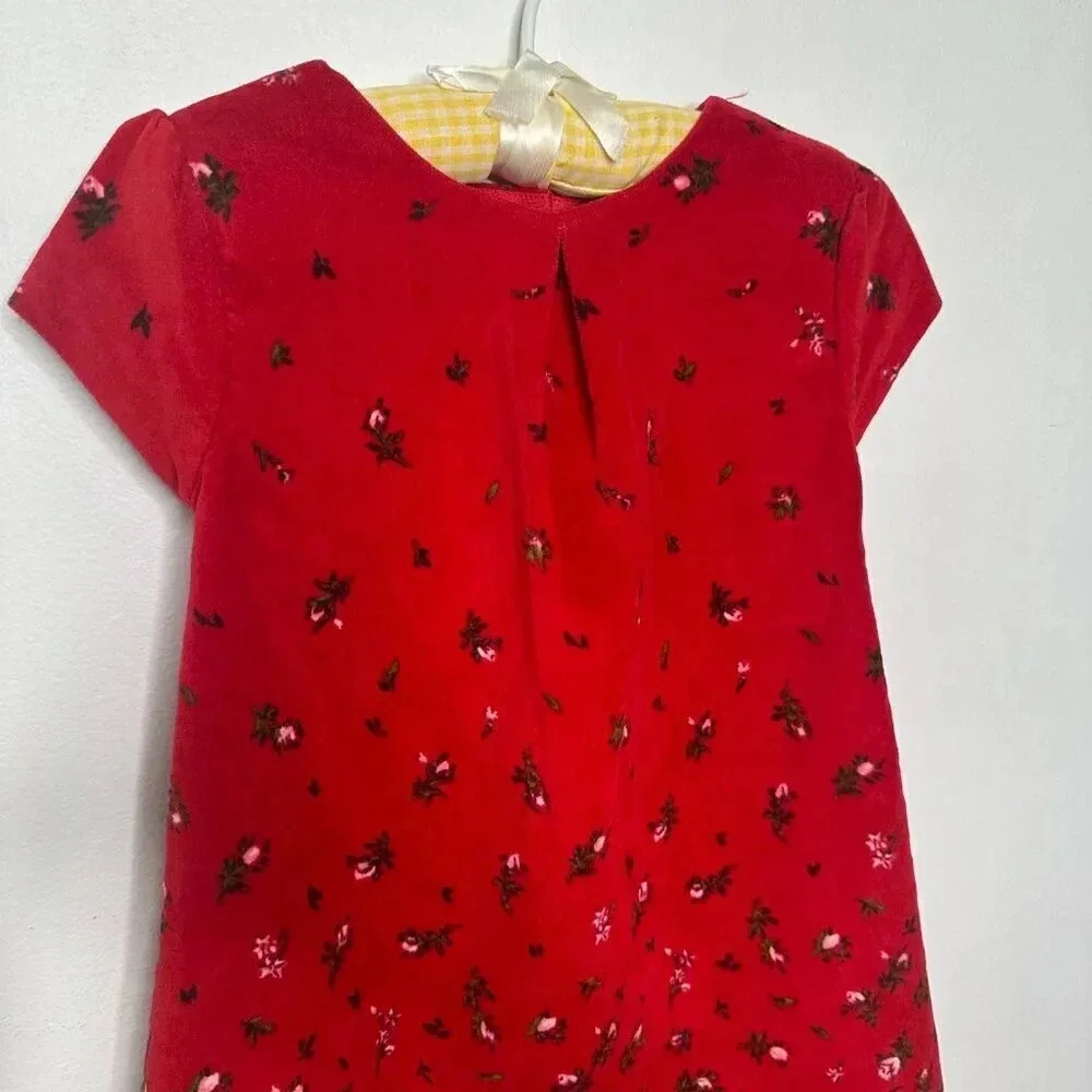 Old Navy Floral Bow Back Red Velvet Holiday Toddler Dress Size 5T